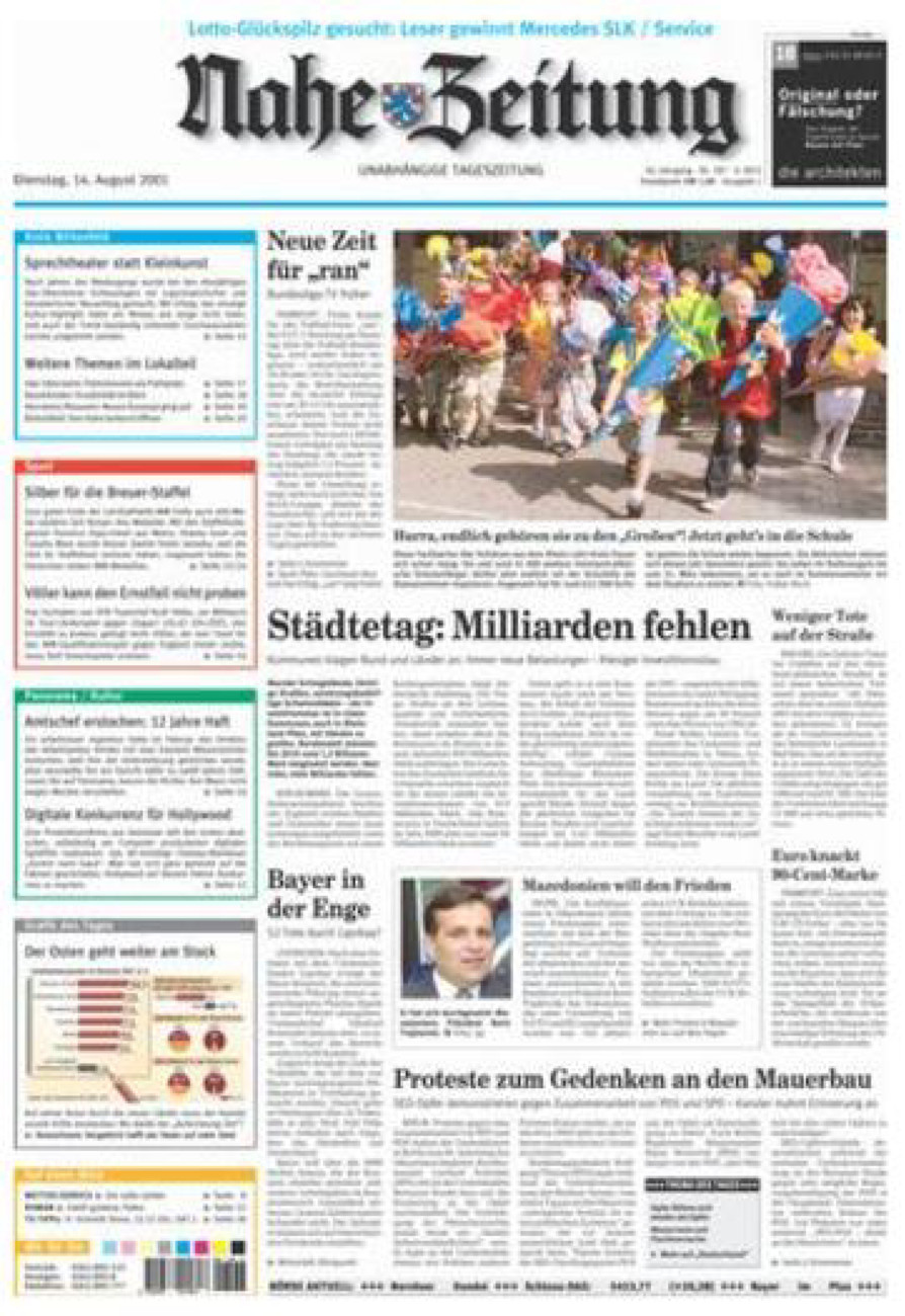 Nahe-Zeitung vom Dienstag, 14.08.2001
