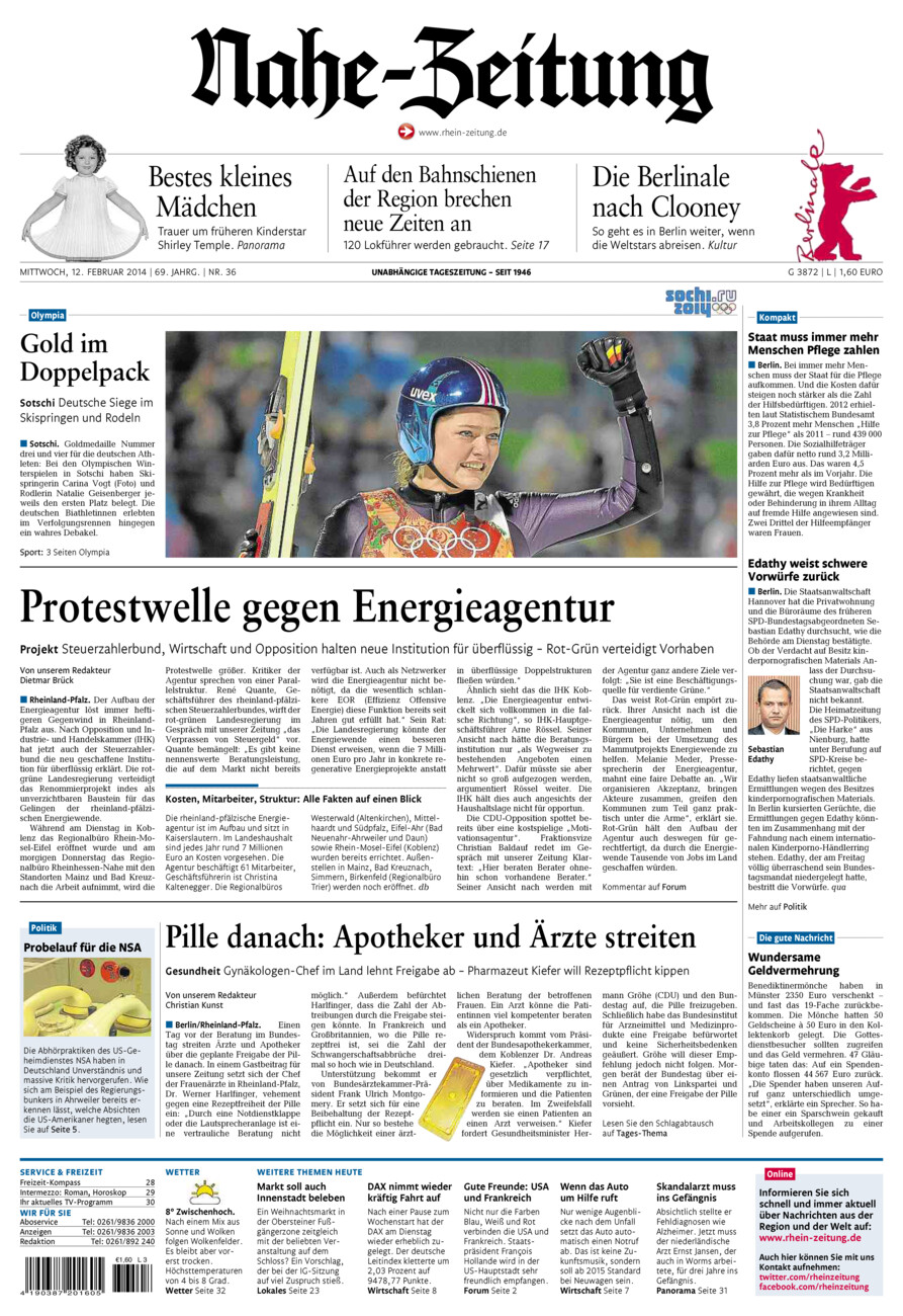 Nahe-Zeitung vom Mittwoch, 12.02.2014