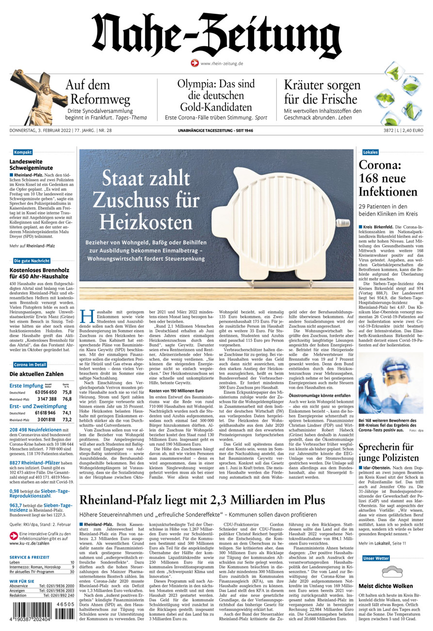 Nahe-Zeitung vom Donnerstag, 03.02.2022