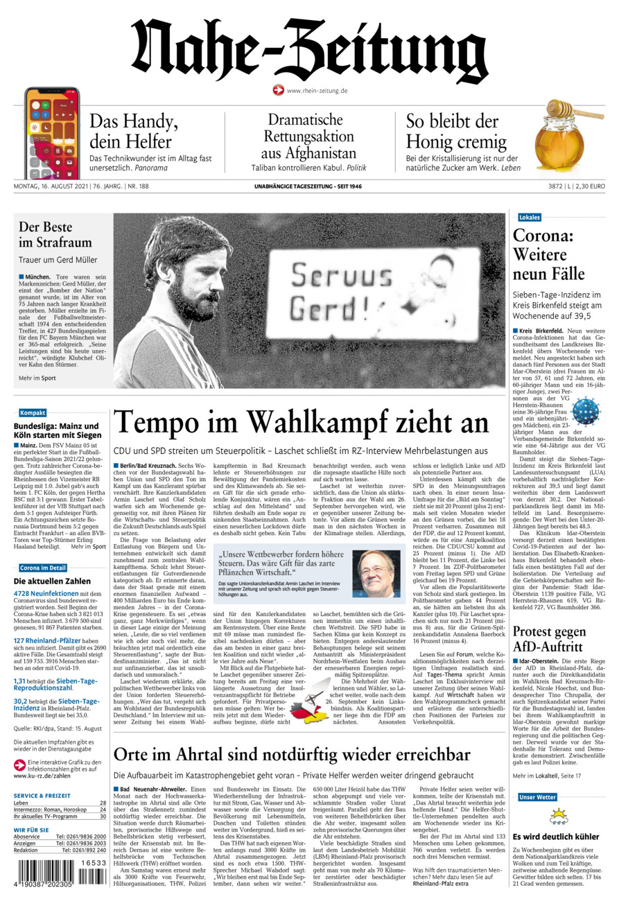 Nahe-Zeitung vom Montag, 16.08.2021