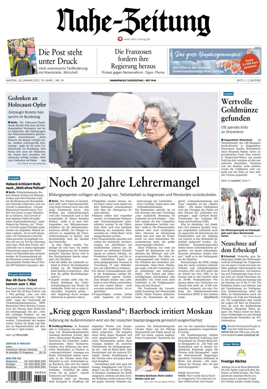 Nahe-Zeitung vom Samstag, 28.01.2023
