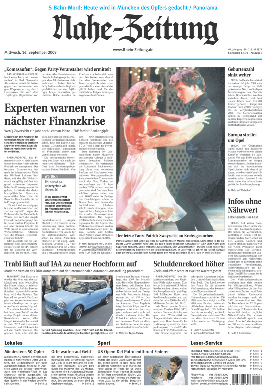 Nahe-Zeitung vom Mittwoch, 16.09.2009