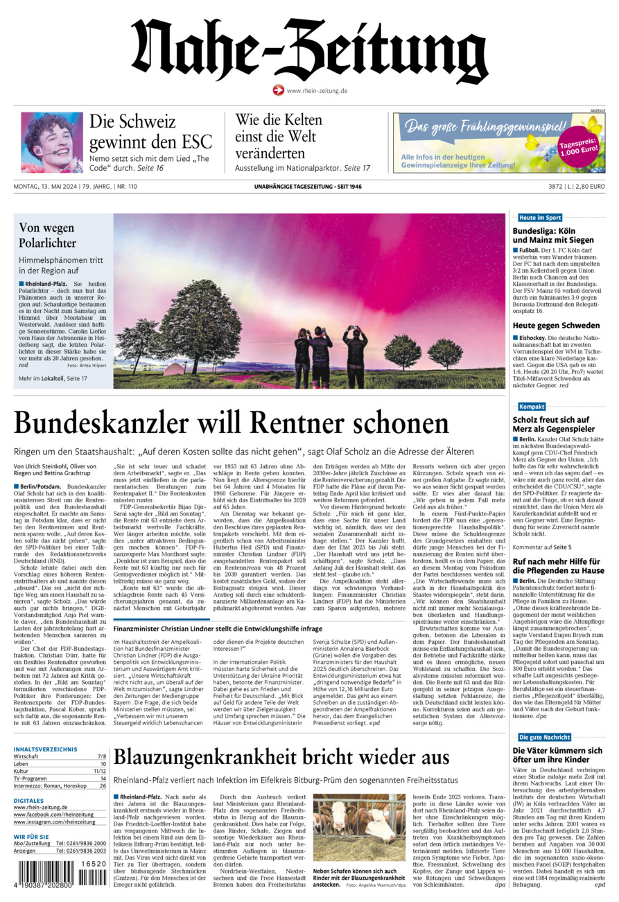 Nahe-Zeitung vom Montag, 13.05.2024