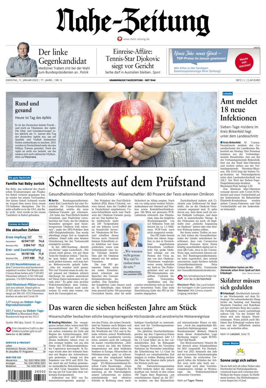 Nahe-Zeitung vom Dienstag, 11.01.2022