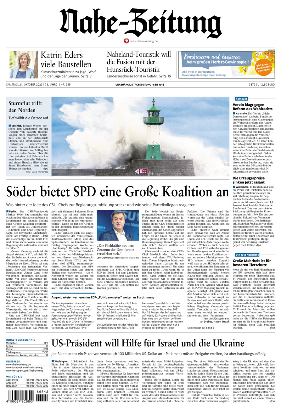 Nahe-Zeitung vom Samstag, 21.10.2023