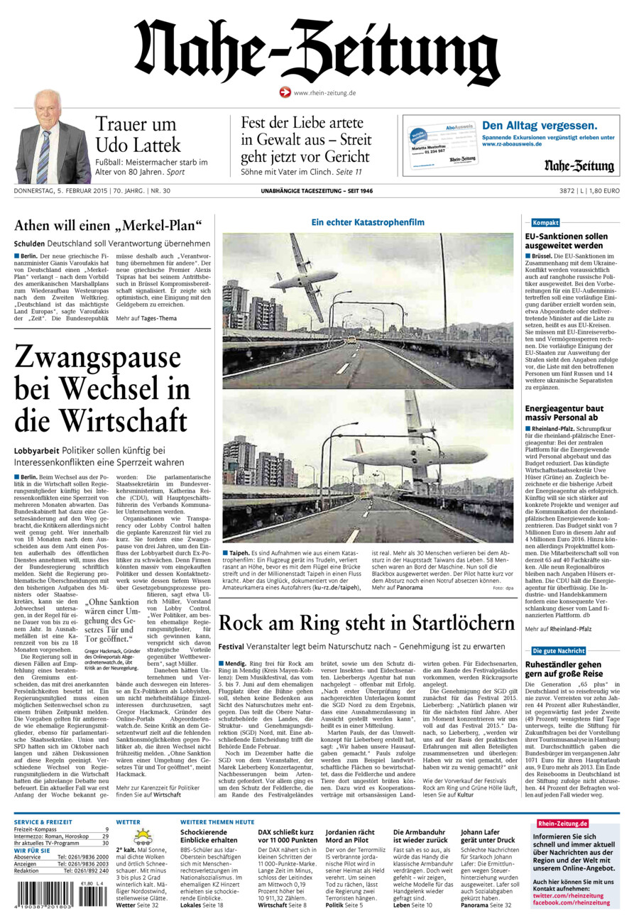 Nahe-Zeitung vom Donnerstag, 05.02.2015