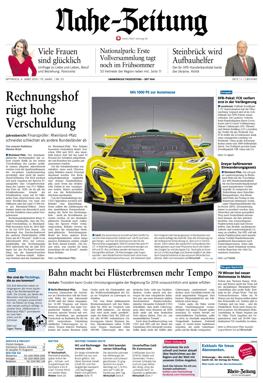 Nahe-Zeitung vom Mittwoch, 04.03.2015