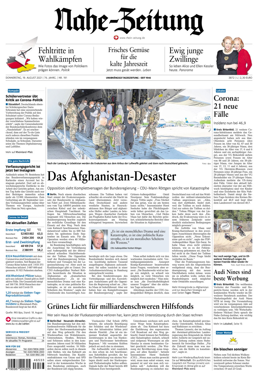 Nahe-Zeitung vom Donnerstag, 19.08.2021