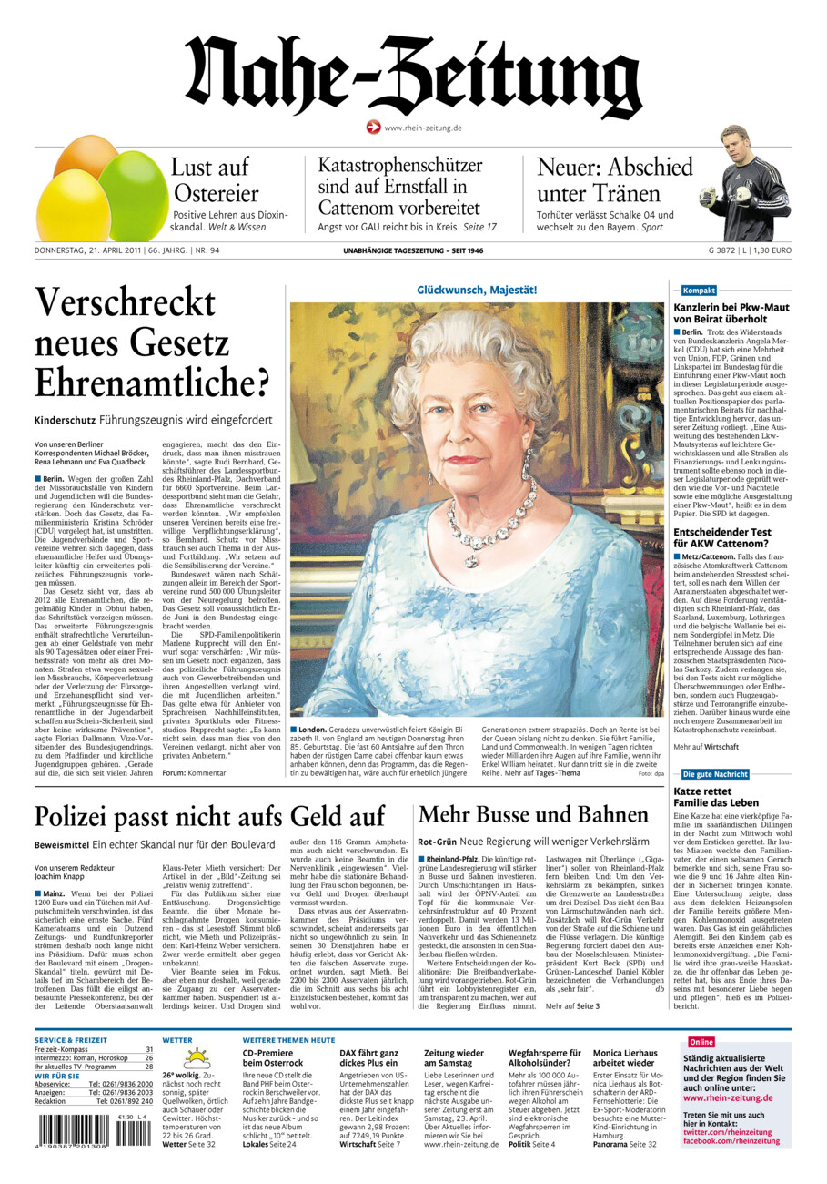 Nahe-Zeitung vom Donnerstag, 21.04.2011