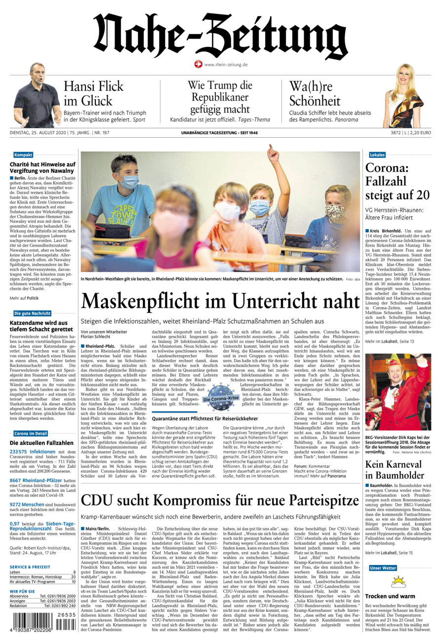 Nahe-Zeitung vom Dienstag, 25.08.2020