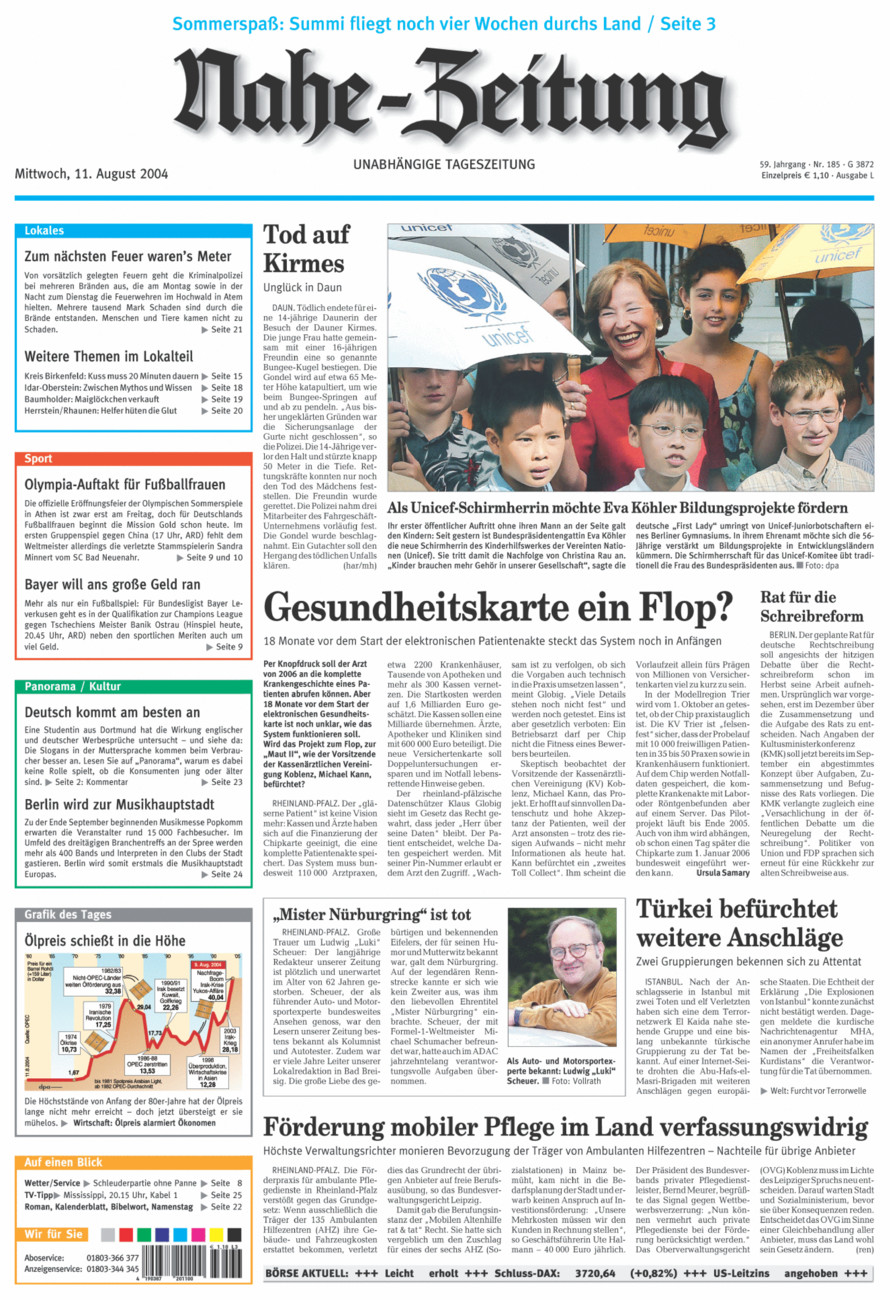 Nahe-Zeitung vom Mittwoch, 11.08.2004