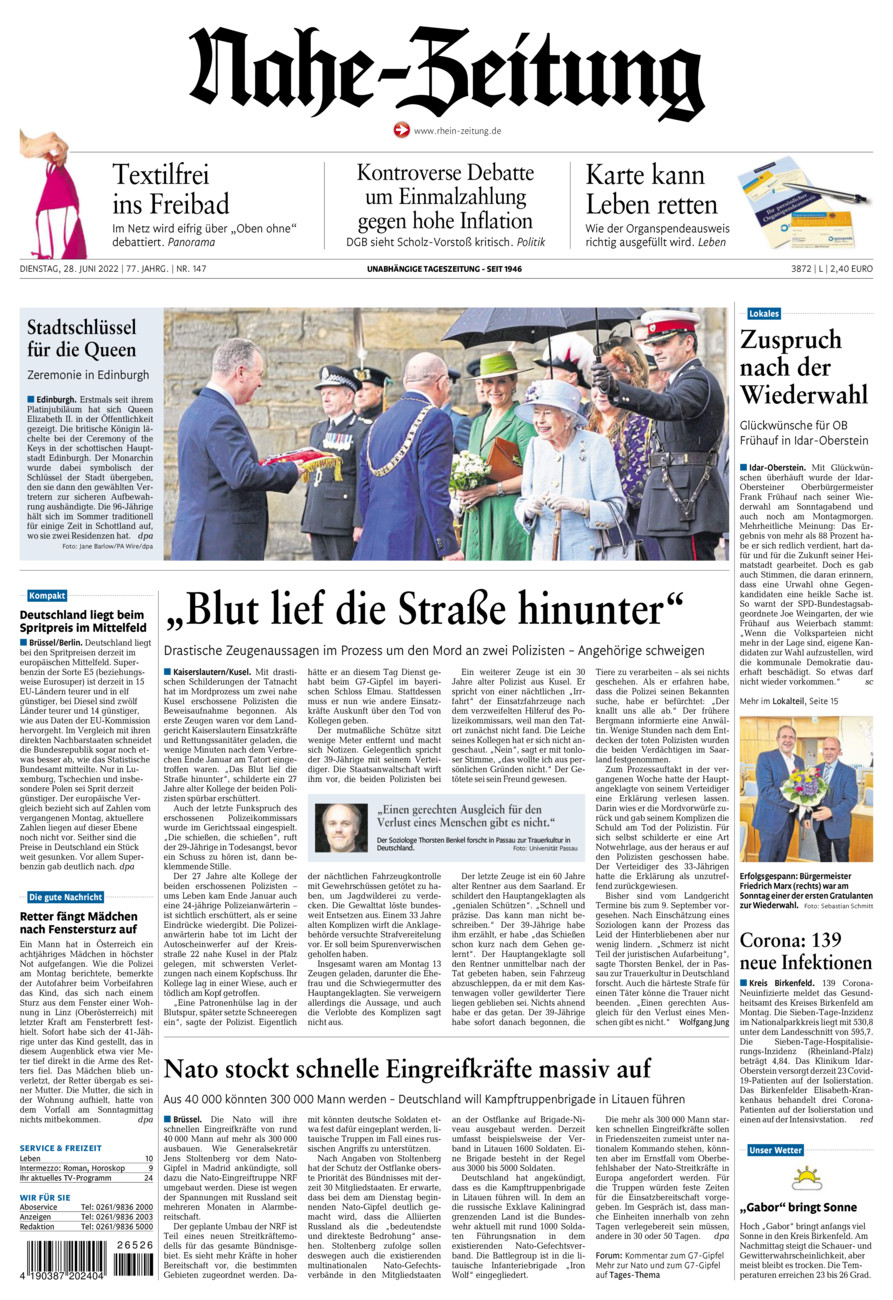 Nahe-Zeitung vom Dienstag, 28.06.2022