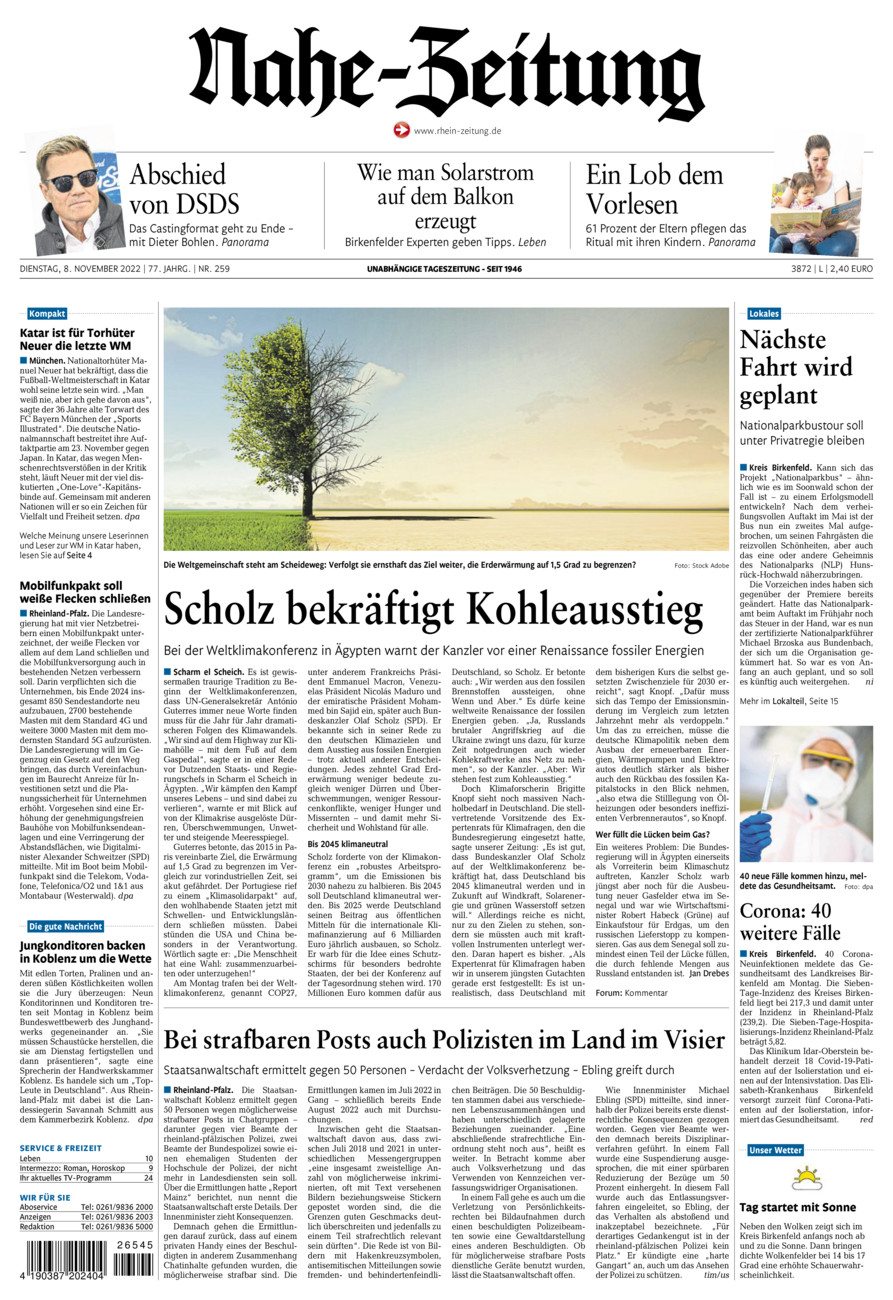 Nahe-Zeitung vom Dienstag, 08.11.2022