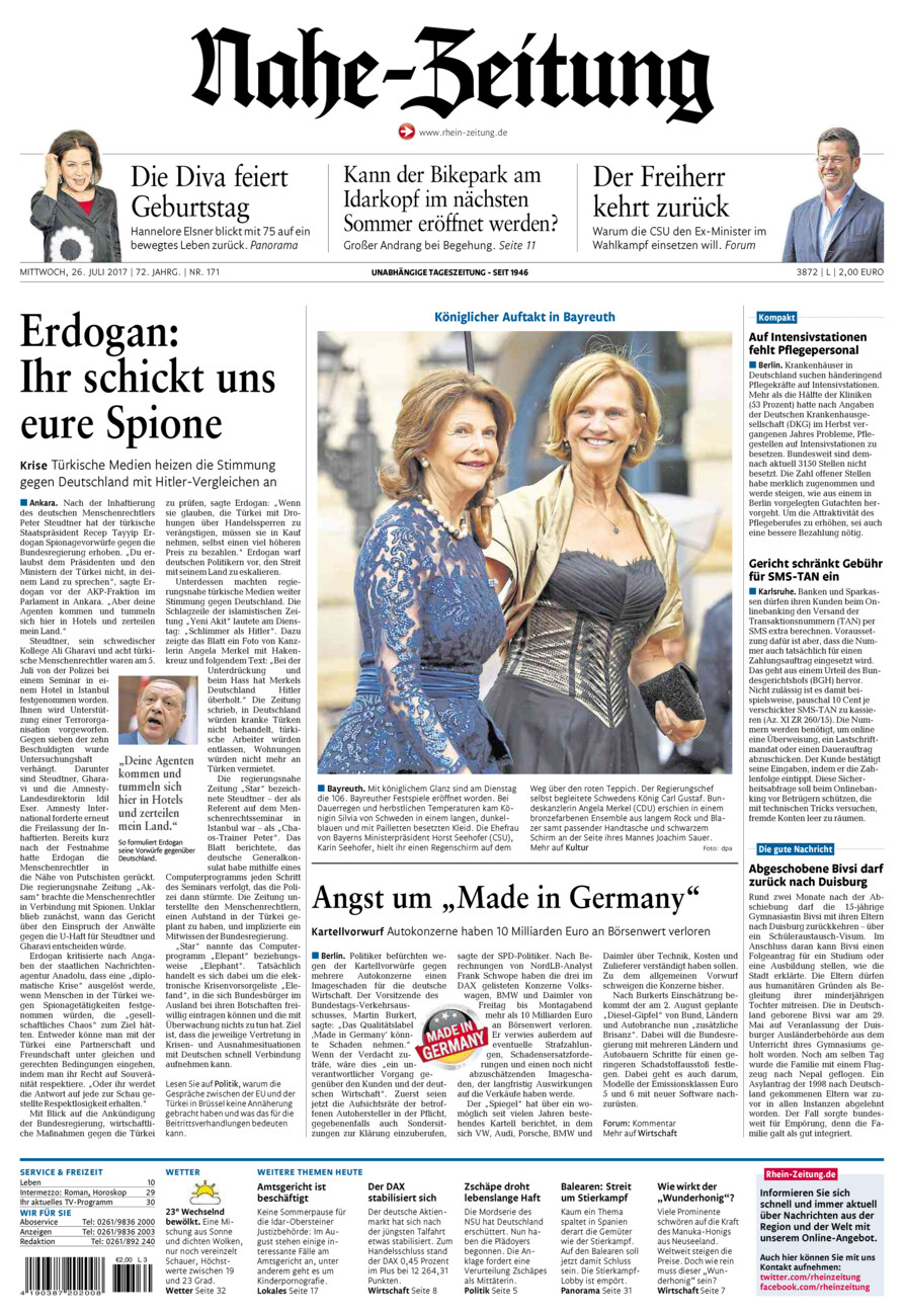 Nahe-Zeitung vom Mittwoch, 26.07.2017