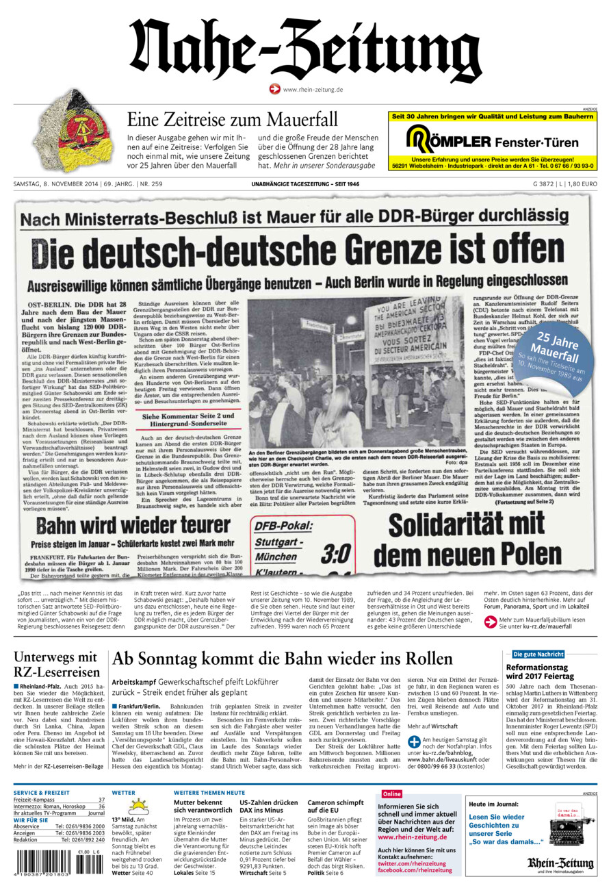 Nahe-Zeitung vom Samstag, 08.11.2014
