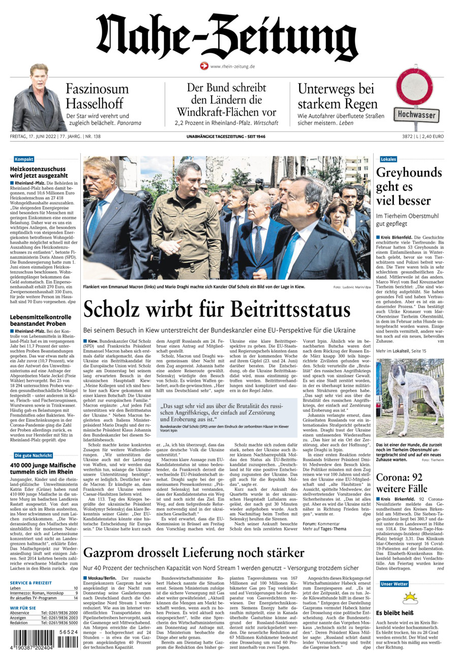 Nahe-Zeitung vom Freitag, 17.06.2022