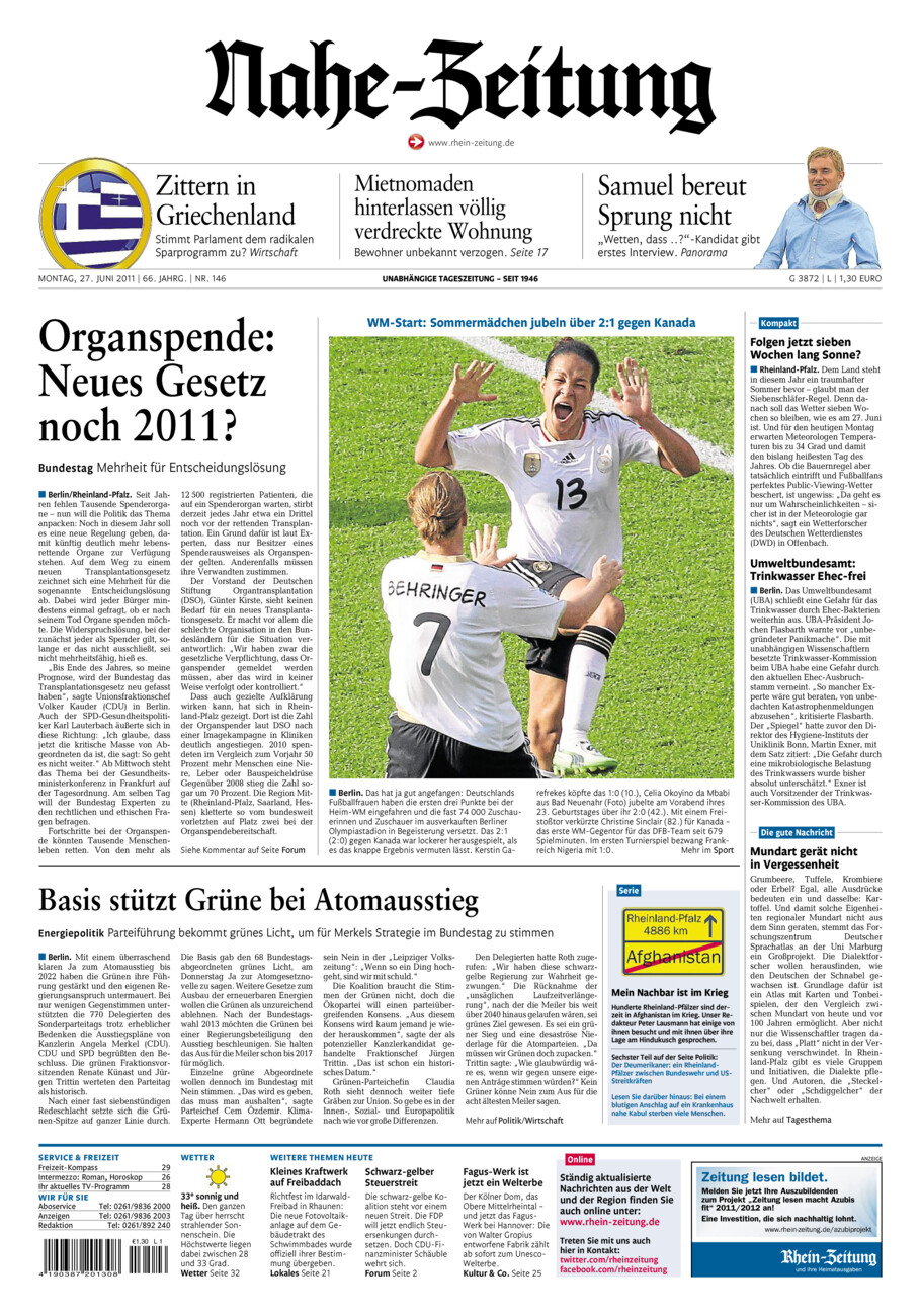 Nahe-Zeitung vom Montag, 27.06.2011