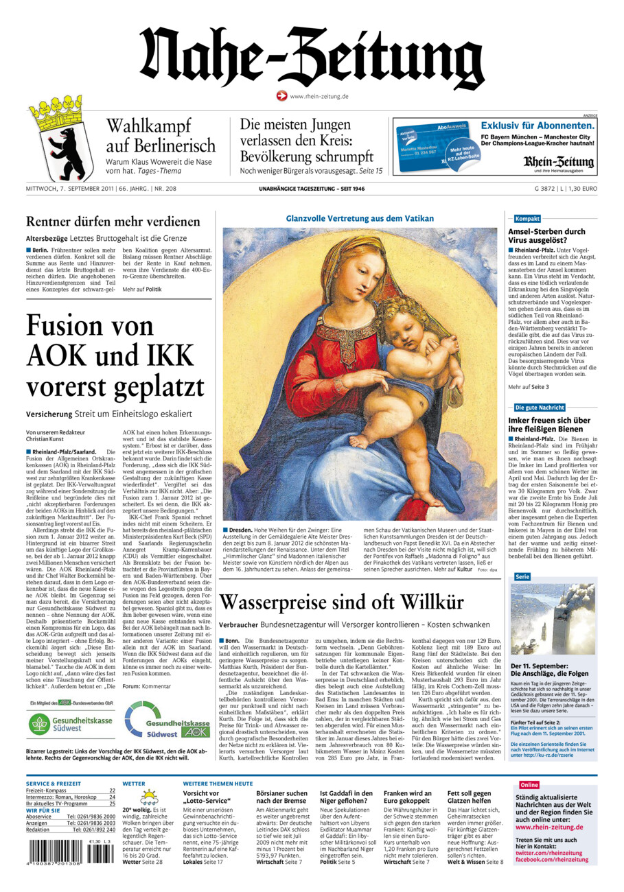 Nahe-Zeitung vom Mittwoch, 07.09.2011