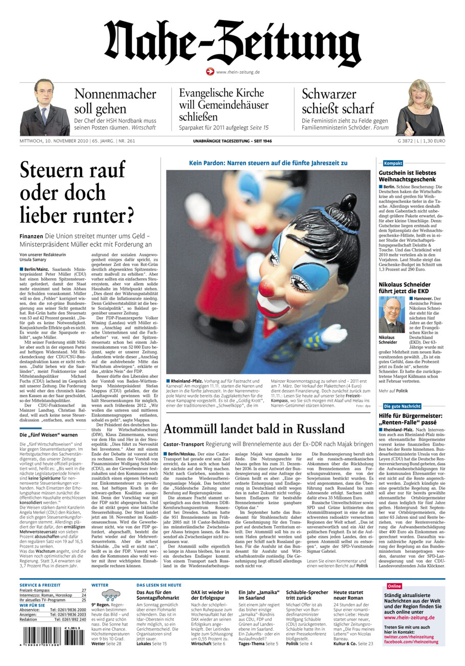 Nahe-Zeitung vom Mittwoch, 10.11.2010