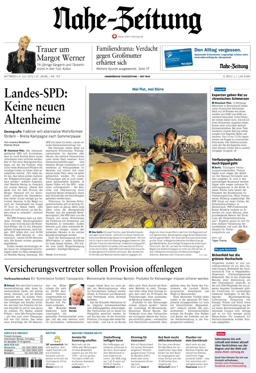 Nahe-Zeitung vom Mittwoch, 04.07.2012