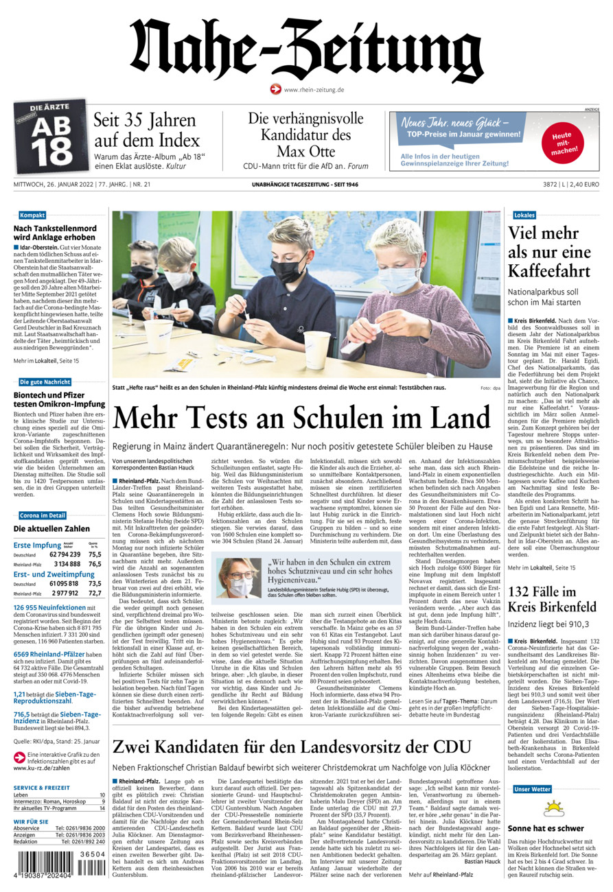 Nahe-Zeitung vom Mittwoch, 26.01.2022