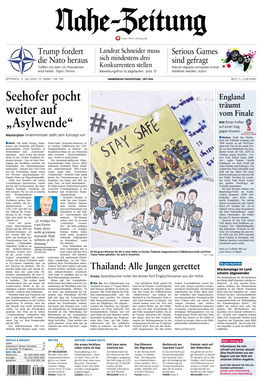 Nahe-Zeitung vom Mittwoch, 11.07.2018