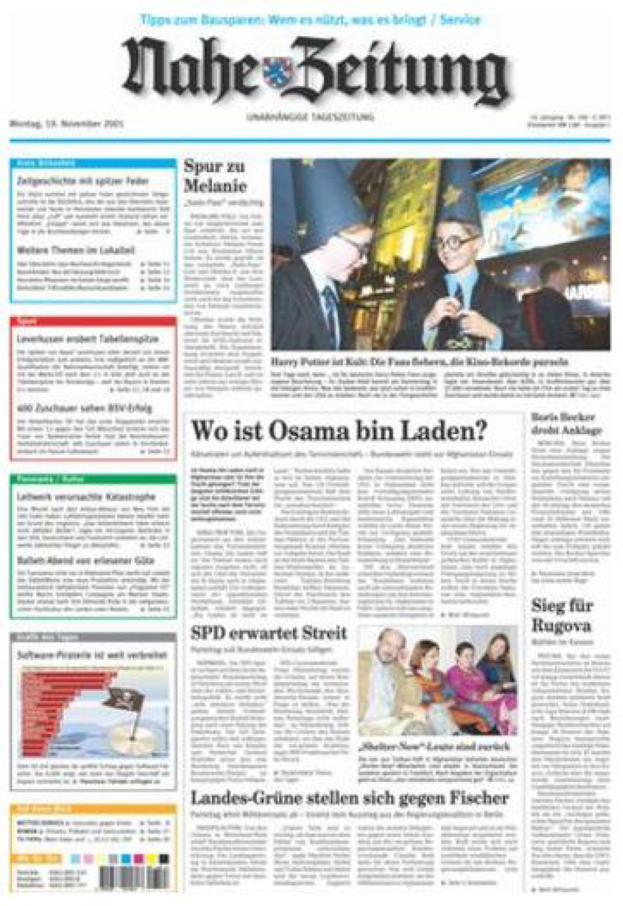 Nahe-Zeitung vom Montag, 19.11.2001