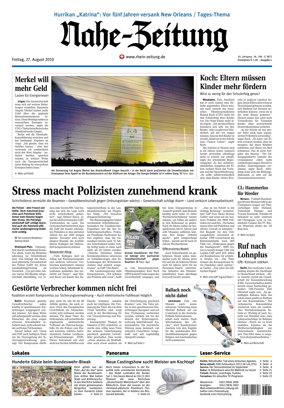 Nahe-Zeitung vom Freitag, 27.08.2010