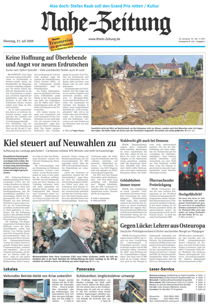 Nahe-Zeitung vom Dienstag, 21.07.2009