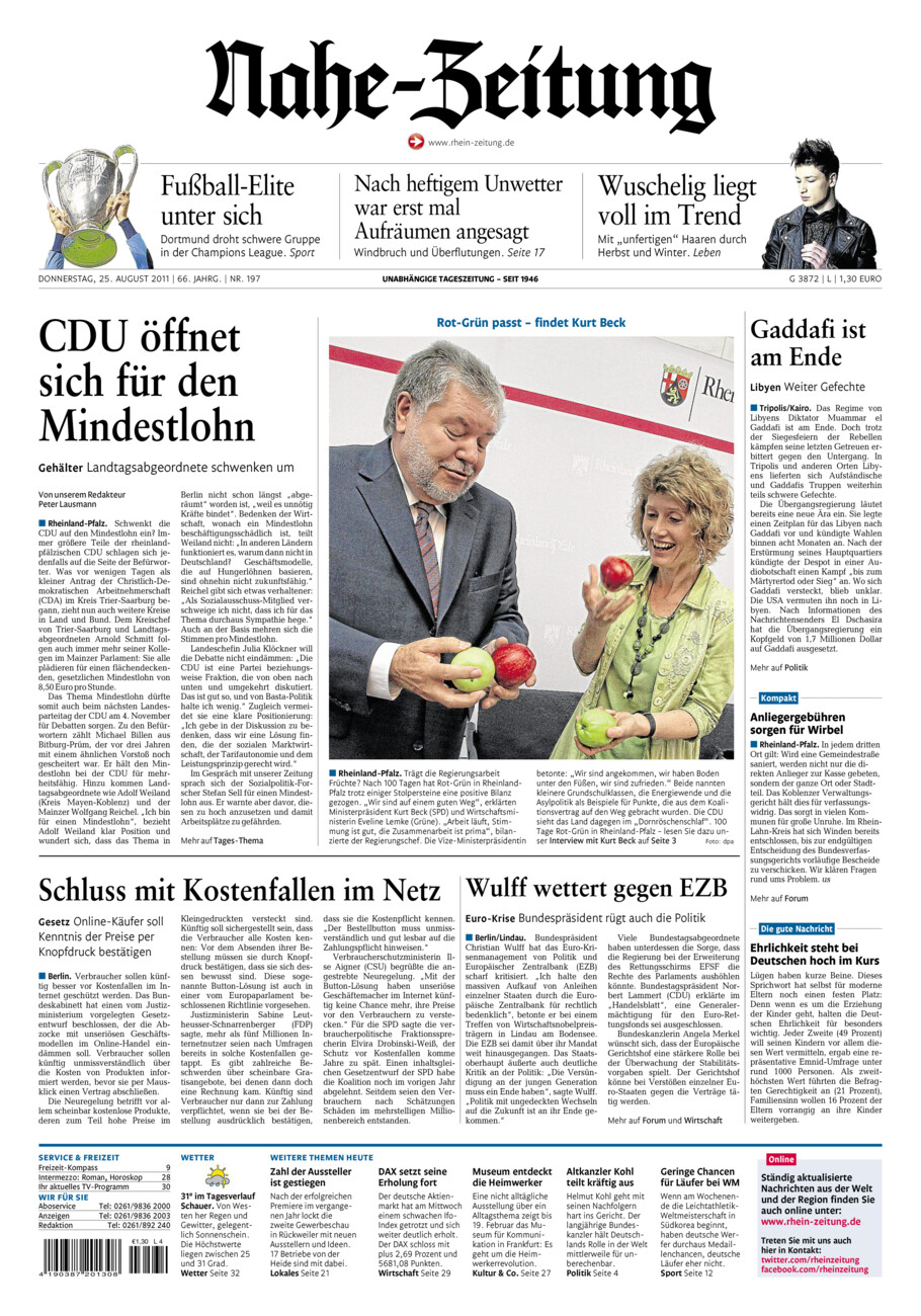Nahe-Zeitung vom Donnerstag, 25.08.2011