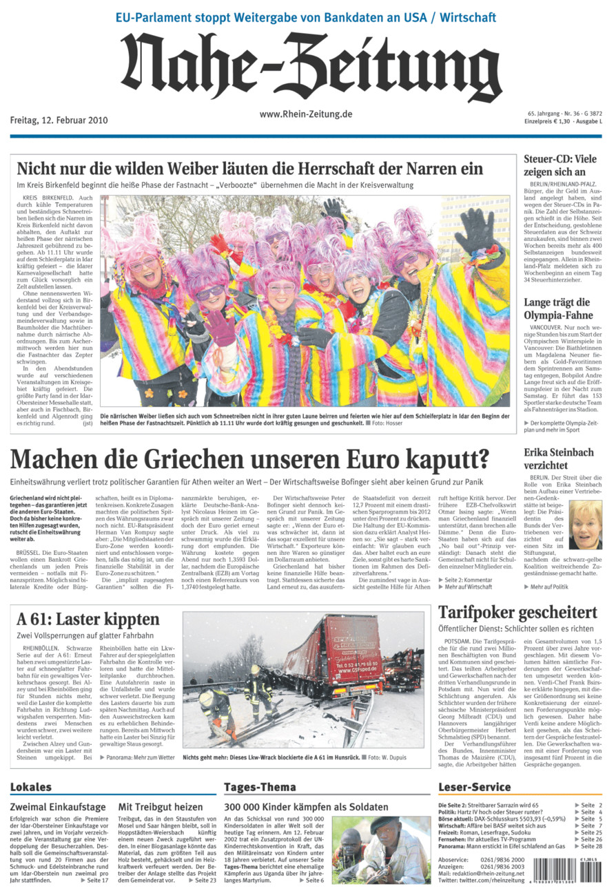 Nahe-Zeitung vom Freitag, 12.02.2010