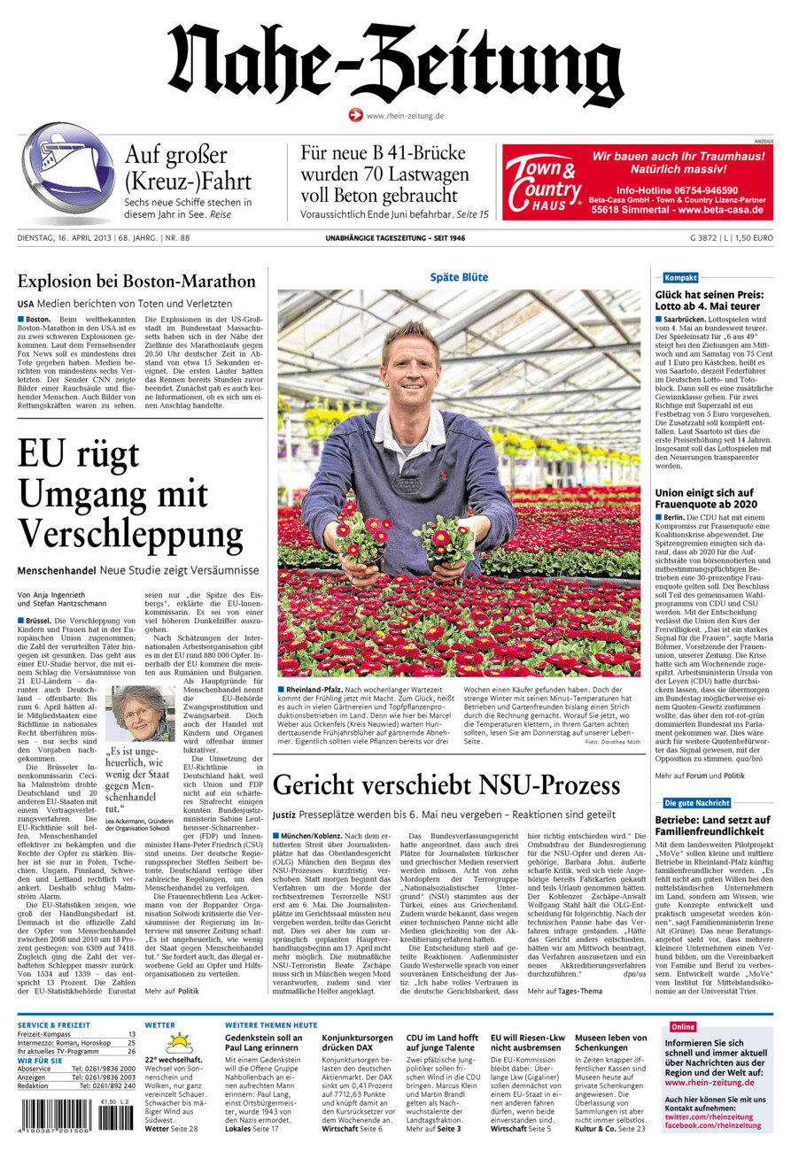 Nahe-Zeitung vom Dienstag, 16.04.2013