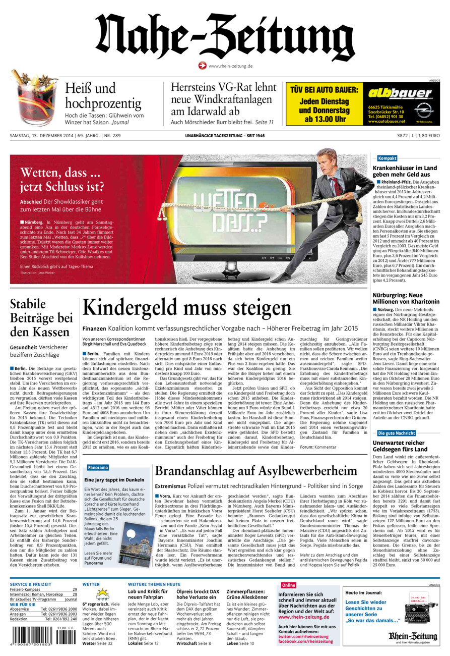 Nahe-Zeitung vom Samstag, 13.12.2014