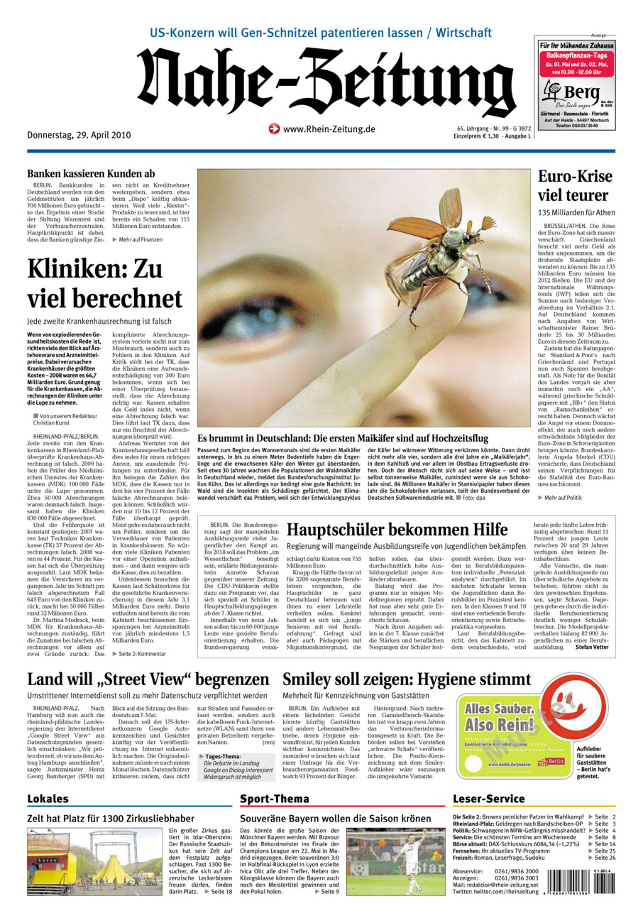 Nahe-Zeitung vom Donnerstag, 29.04.2010