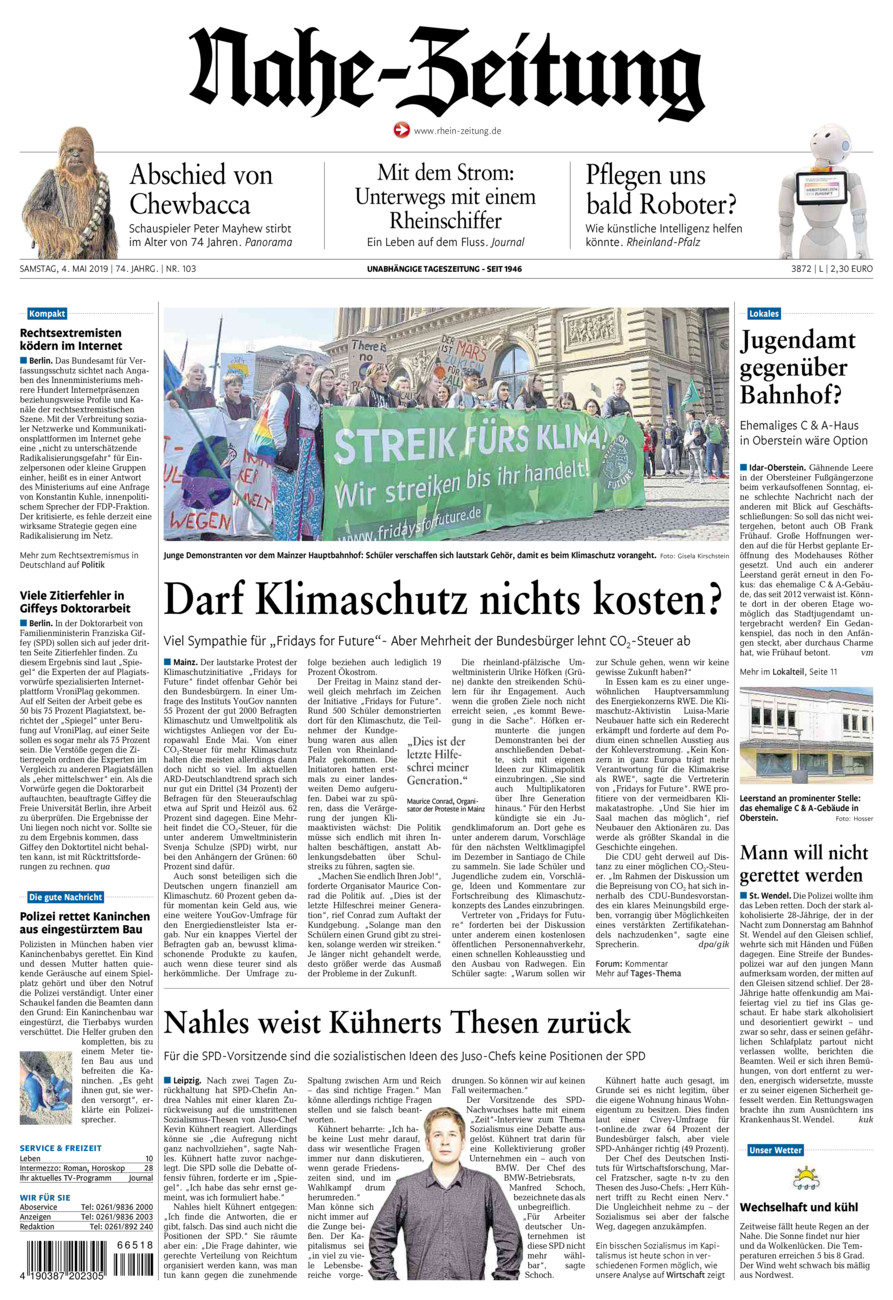 Nahe-Zeitung vom Samstag, 04.05.2019