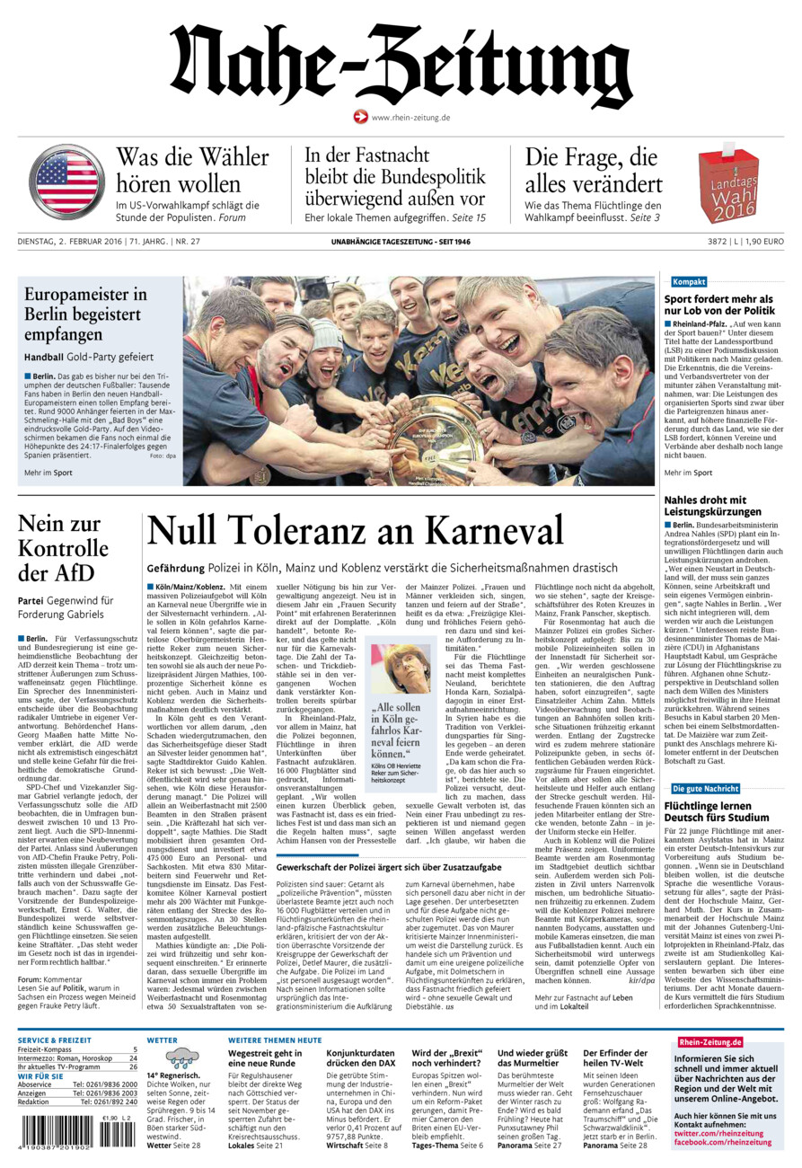 Nahe-Zeitung vom Dienstag, 02.02.2016