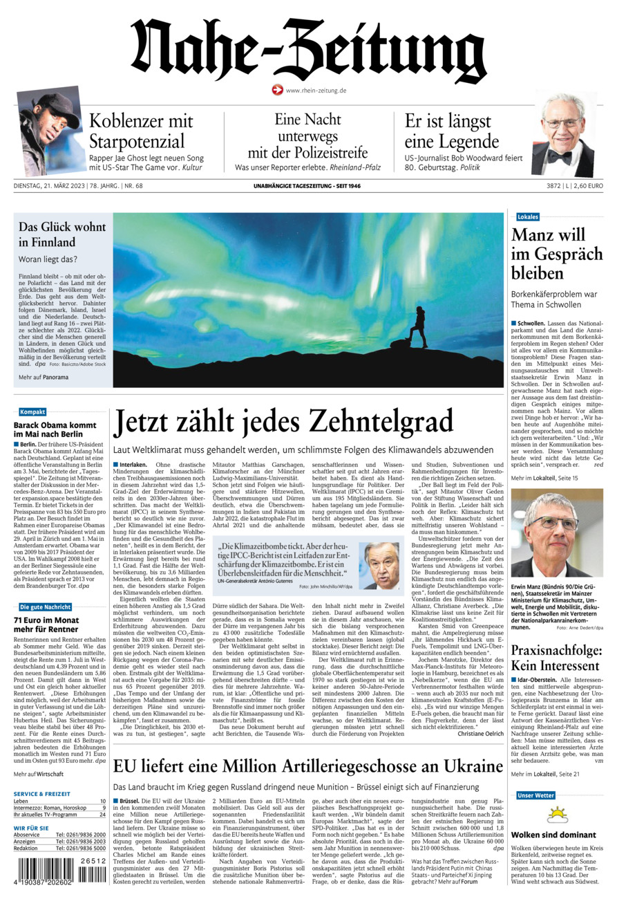 Nahe-Zeitung vom Dienstag, 21.03.2023