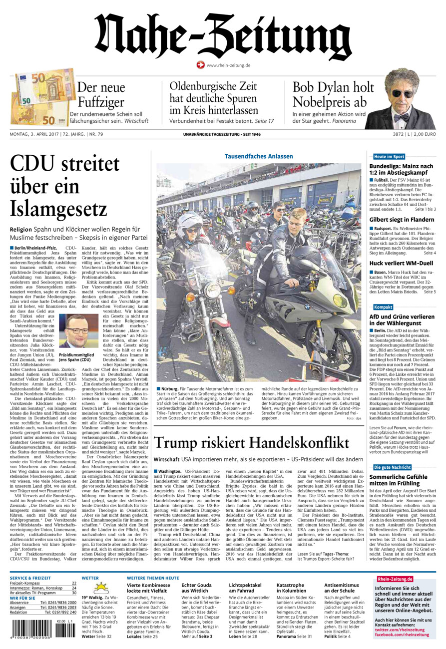 Nahe-Zeitung vom Montag, 03.04.2017