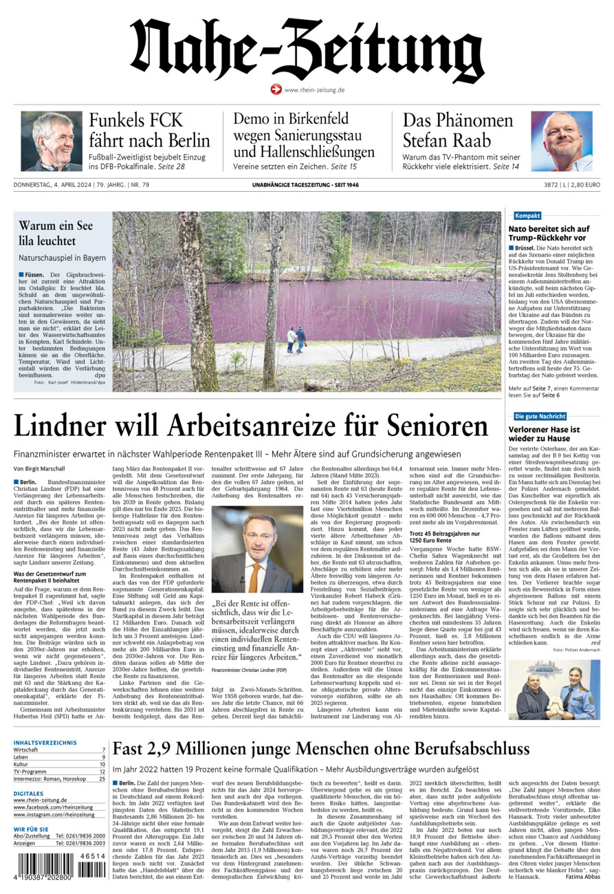 Nahe-Zeitung vom Donnerstag, 04.04.2024