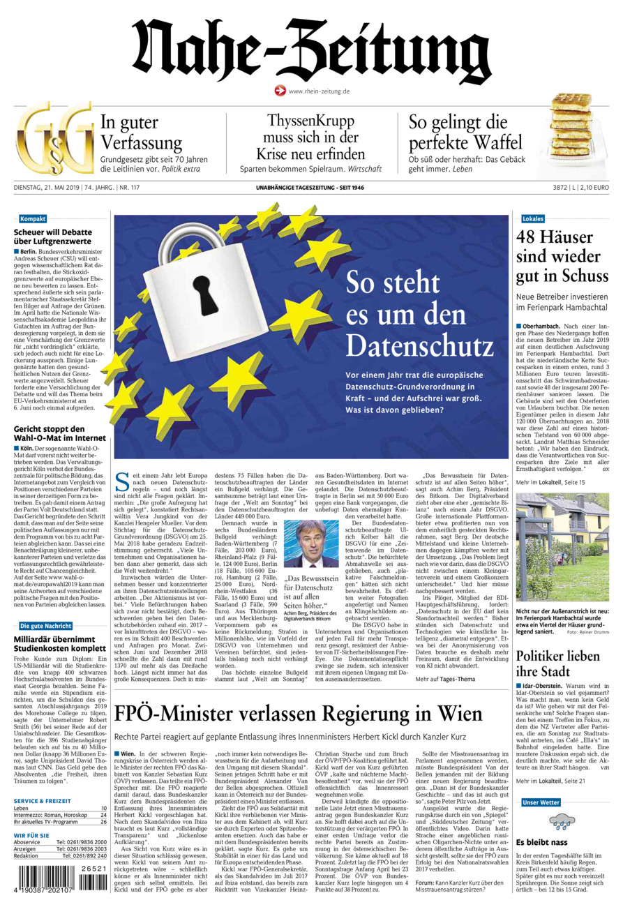 Nahe-Zeitung vom Dienstag, 21.05.2019