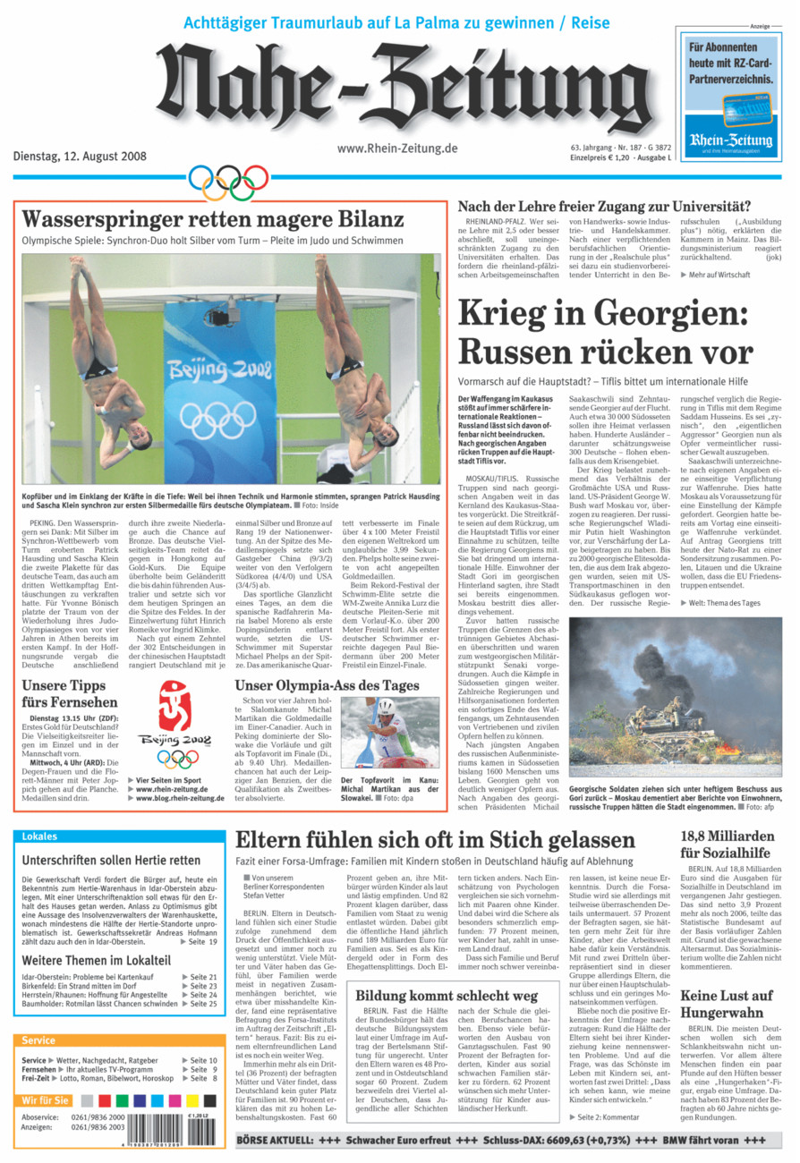 Nahe-Zeitung vom Dienstag, 12.08.2008