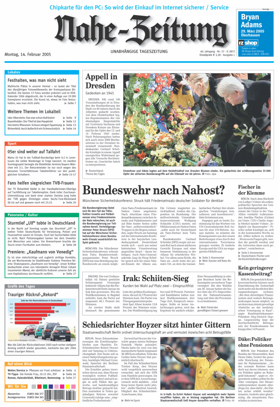 Nahe-Zeitung vom Montag, 14.02.2005