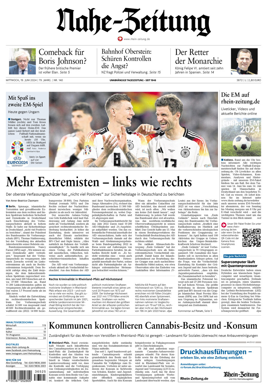 Nahe-Zeitung vom Mittwoch, 19.06.2024