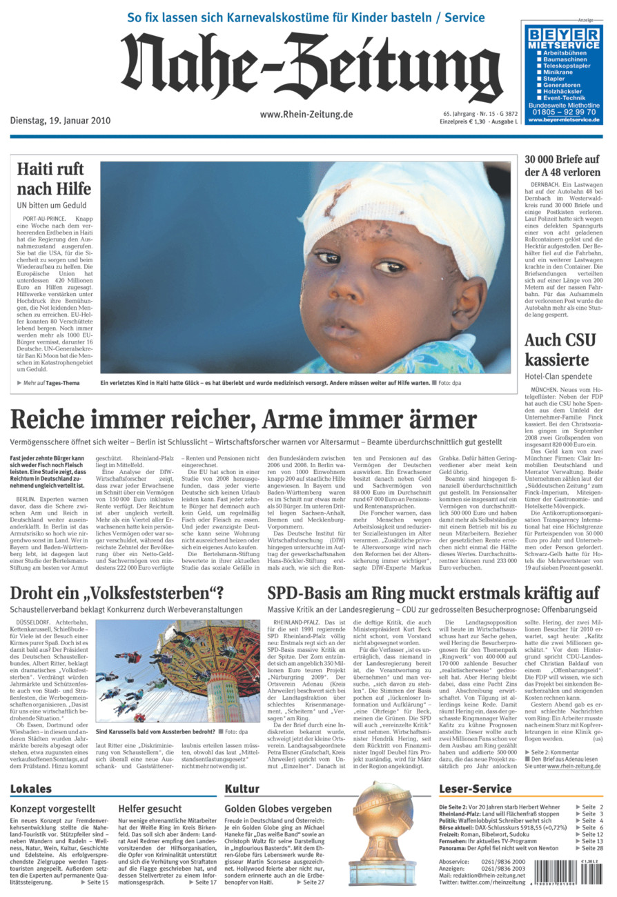 Nahe-Zeitung vom Dienstag, 19.01.2010