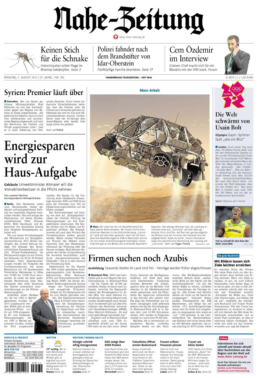 Nahe-Zeitung vom Dienstag, 07.08.2012