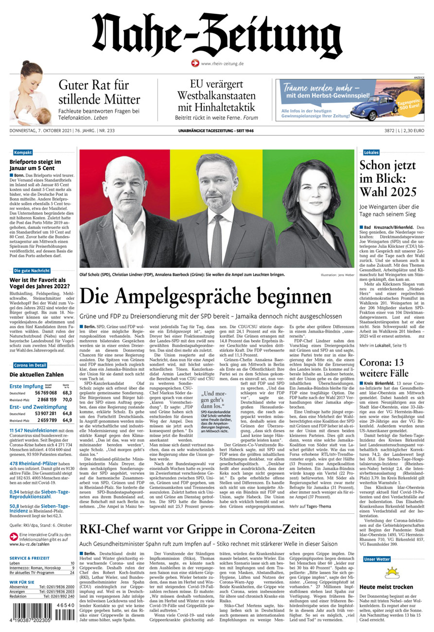 Nahe-Zeitung vom Donnerstag, 07.10.2021