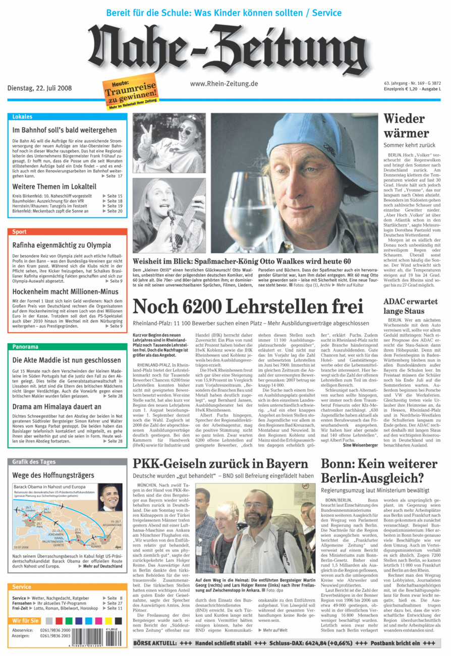 Nahe-Zeitung vom Dienstag, 22.07.2008