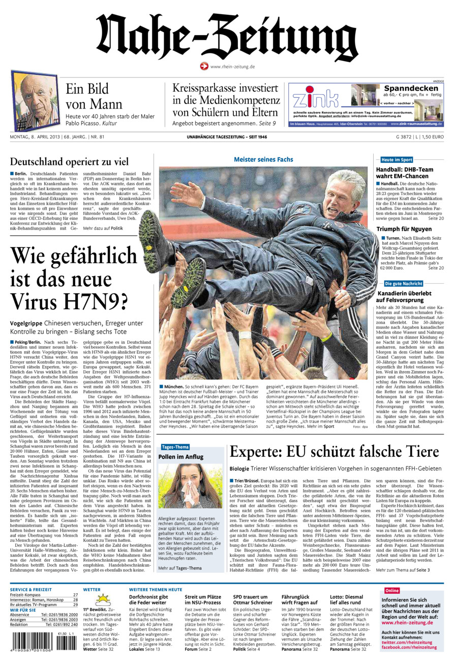 Nahe-Zeitung vom Montag, 08.04.2013