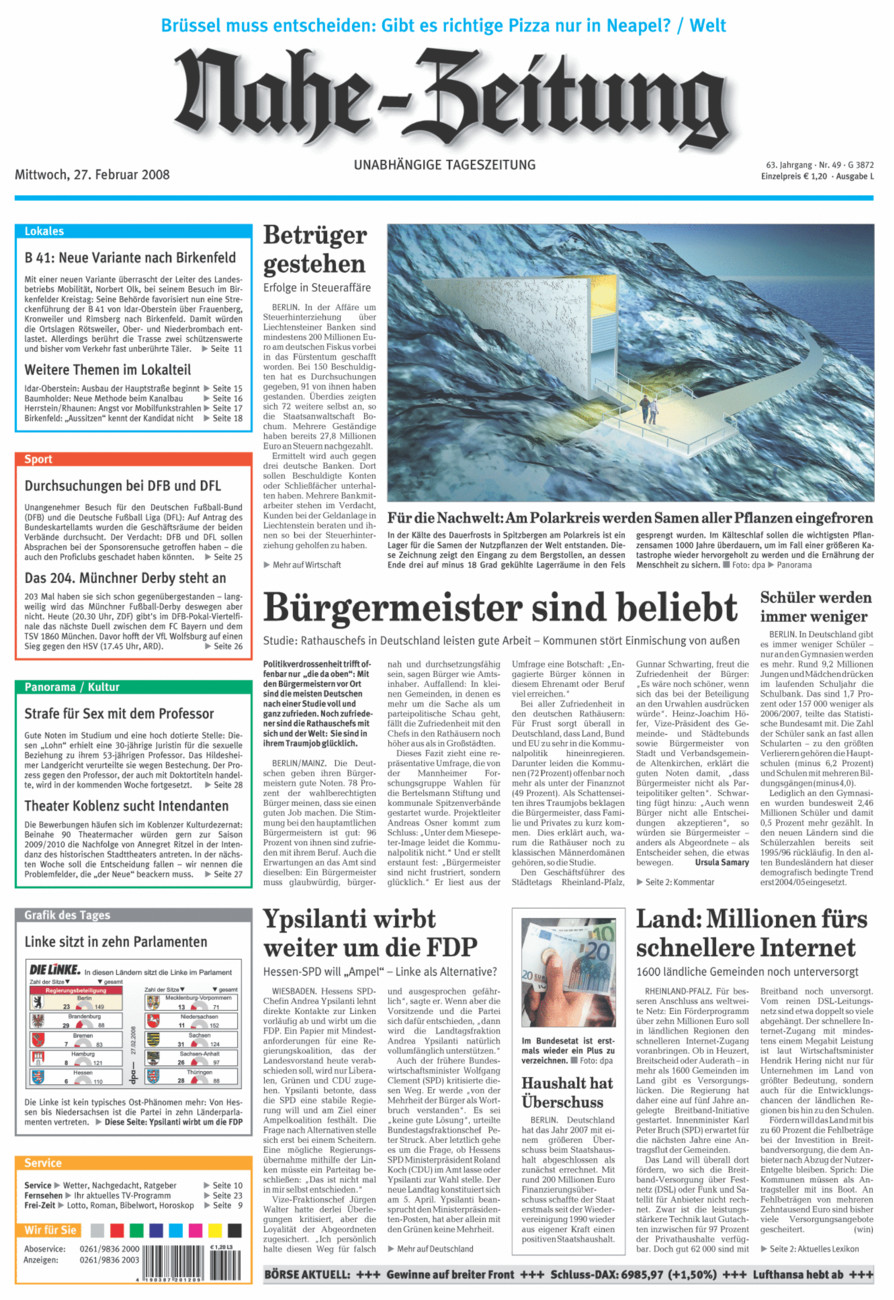 Nahe-Zeitung vom Mittwoch, 27.02.2008