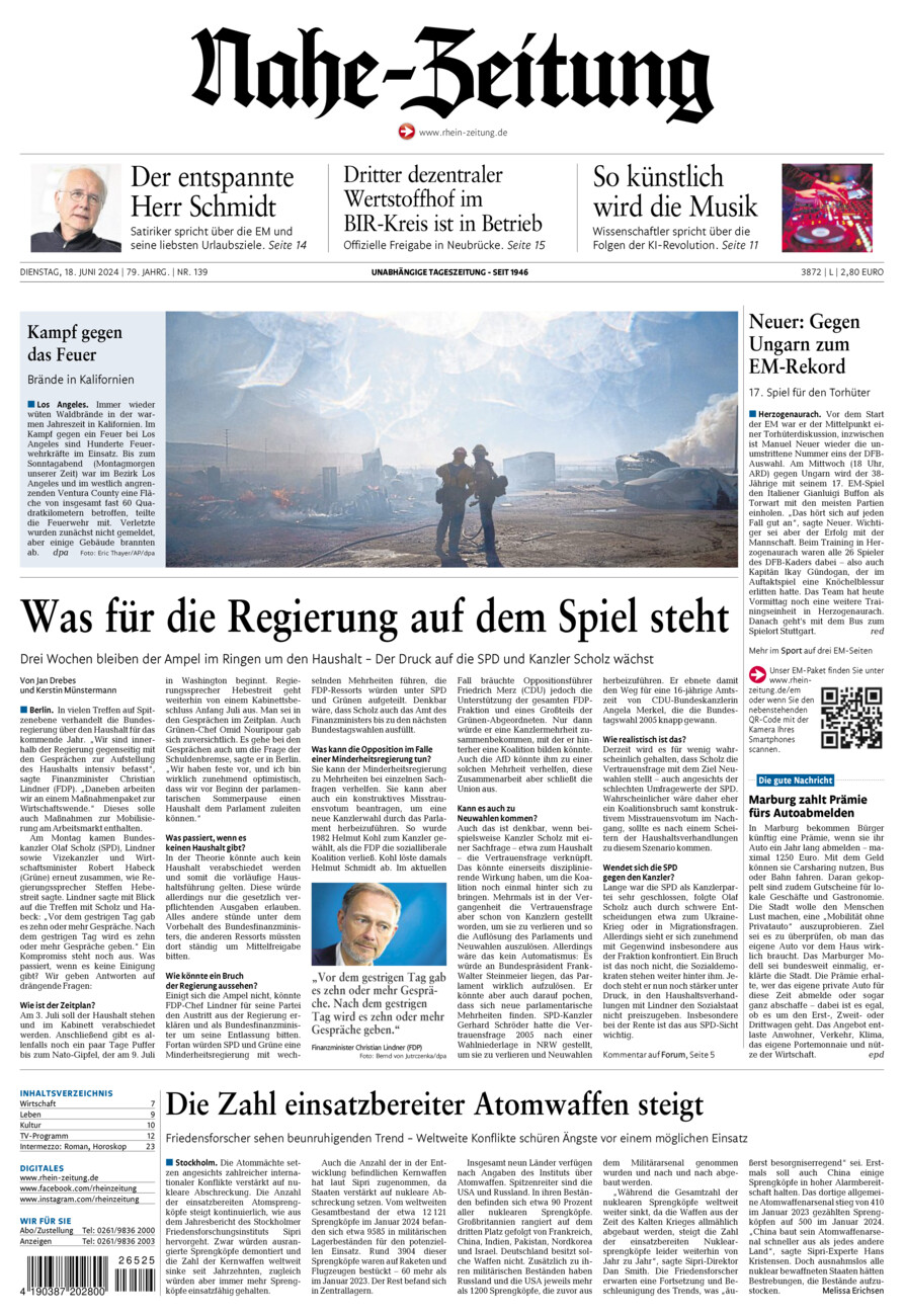 Nahe-Zeitung vom Dienstag, 18.06.2024